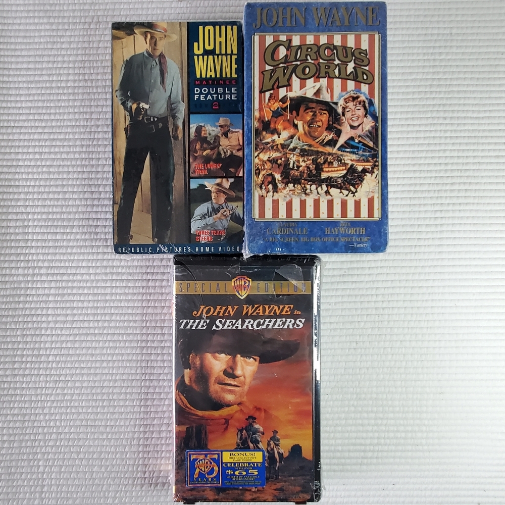 3 Lot John Wayne VHS Western Movies New Vintage Circus World The Searchers